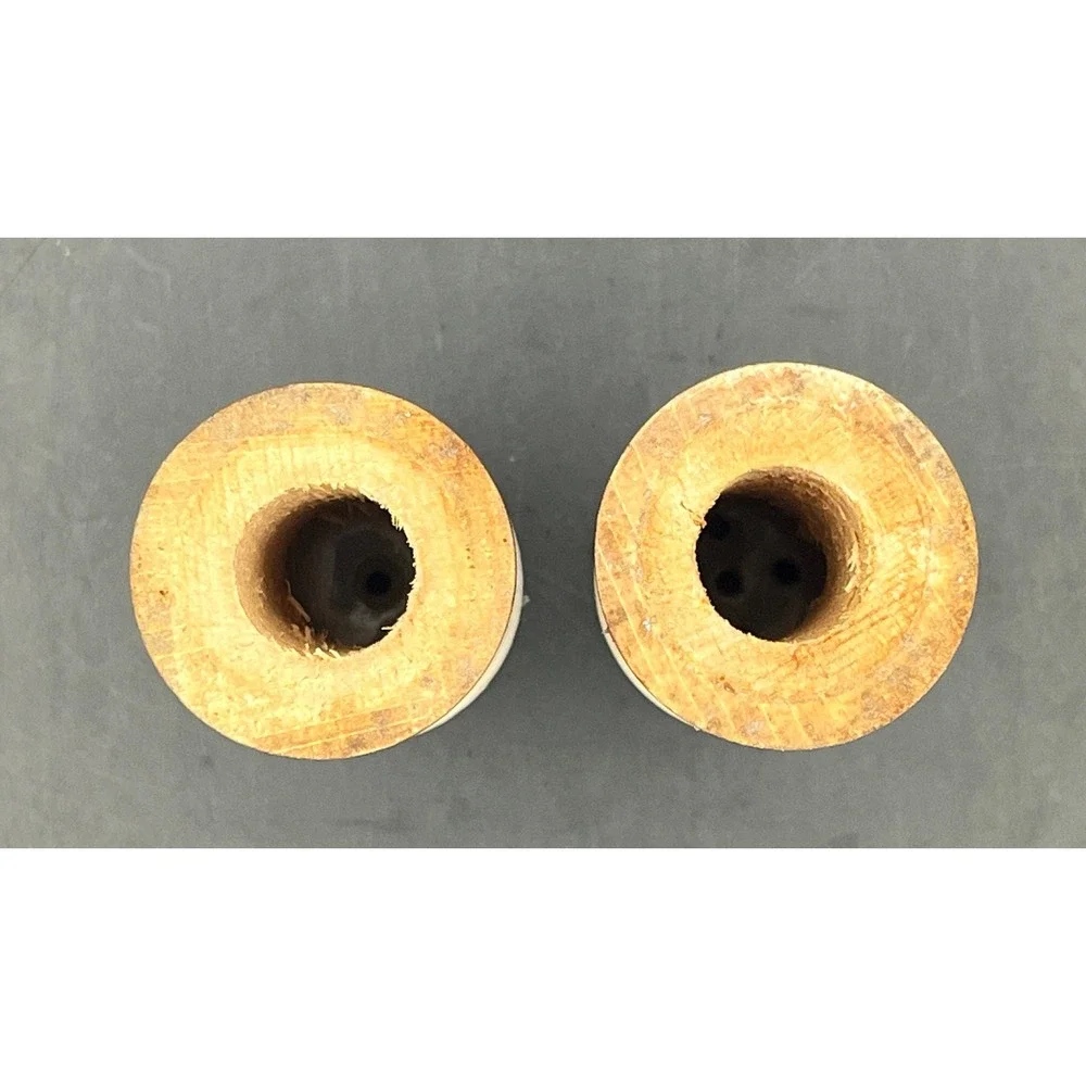 VTG MCM Wood Salt & Pepper Shakers Ceramic Tops 3.5